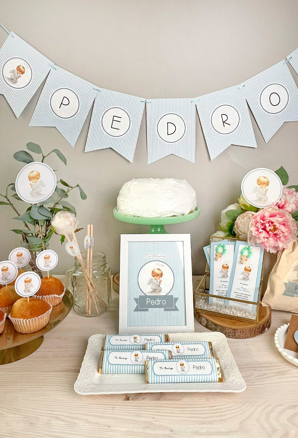 Decoración bautizo niño: Kit Deco Ángel De La Guarda Celeste