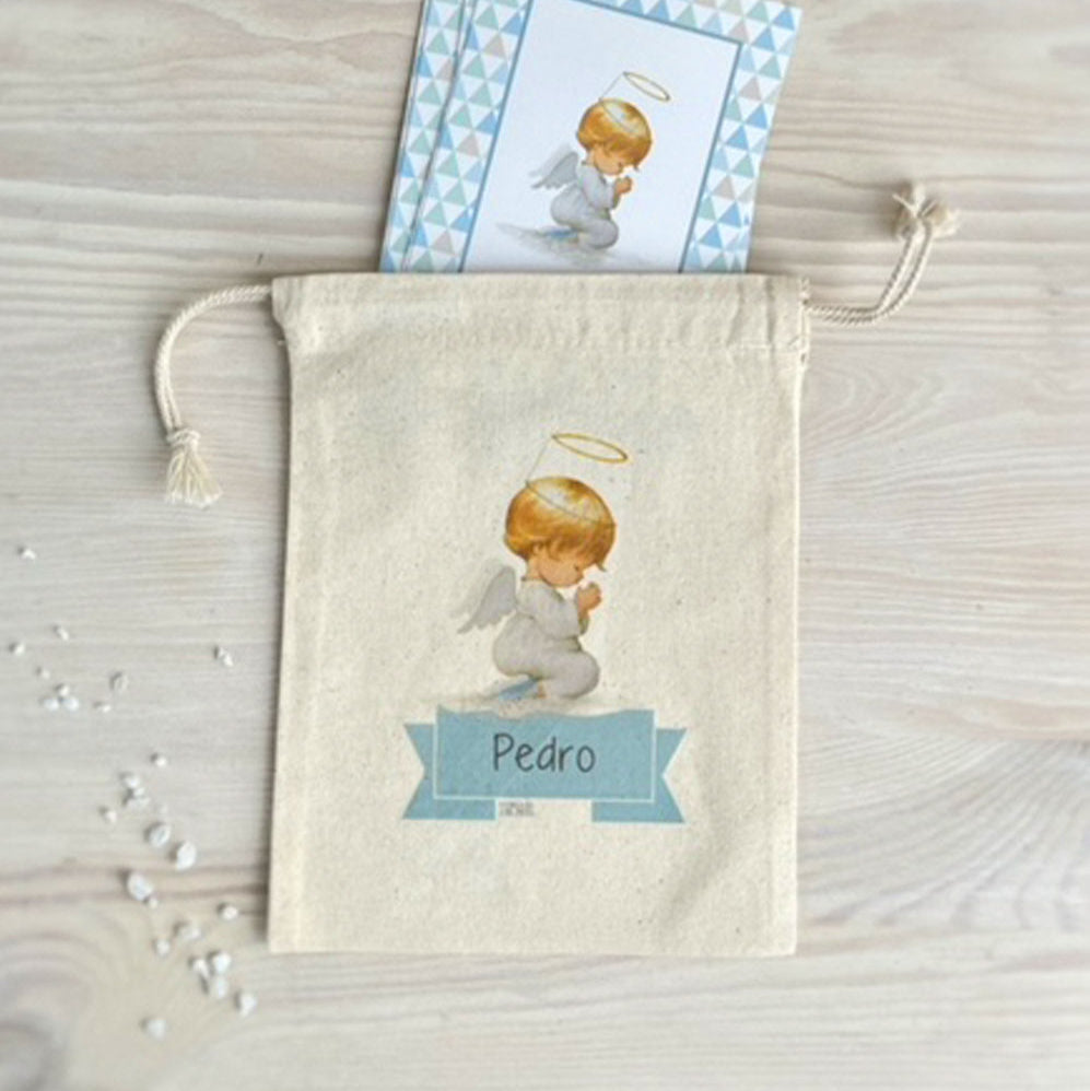 Bolsa para santitos bautizo niño: Ángel de la Guarda Triángulos