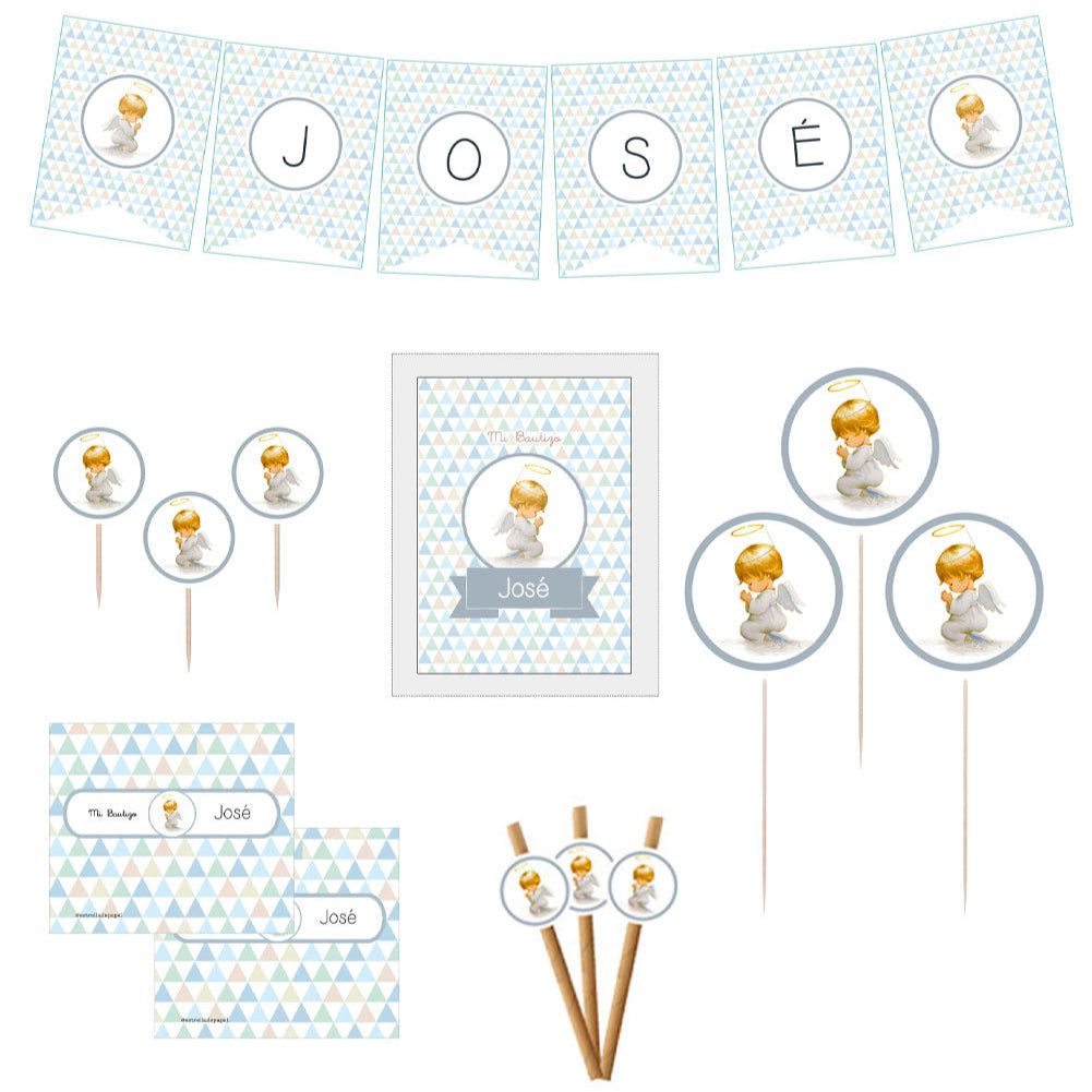 Decoración bautizo niño: Kit Deco Ángel De La Guarda Triángulos