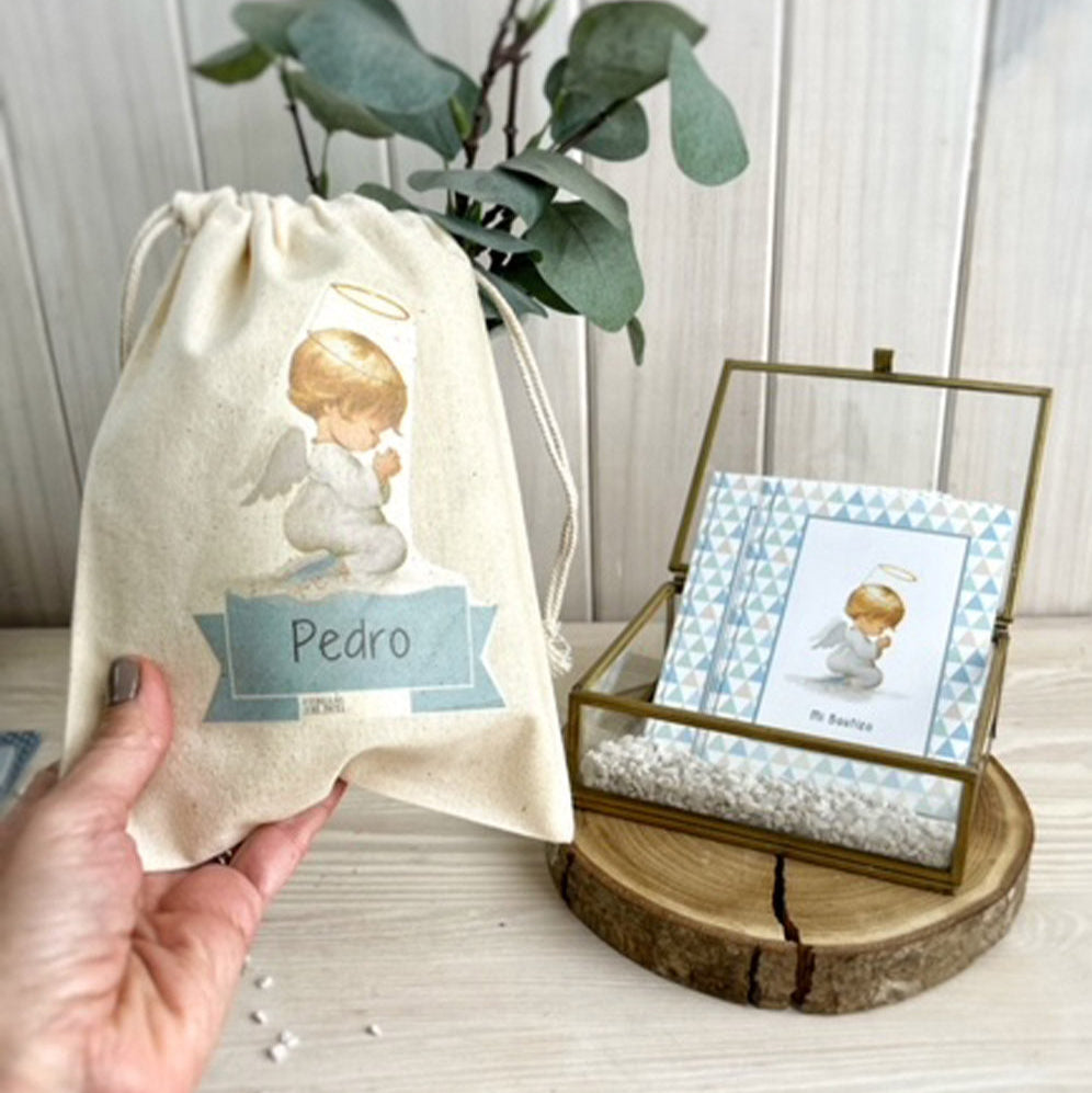 Bolsa para santitos bautizo niño: Ángel de la Guarda Triángulos