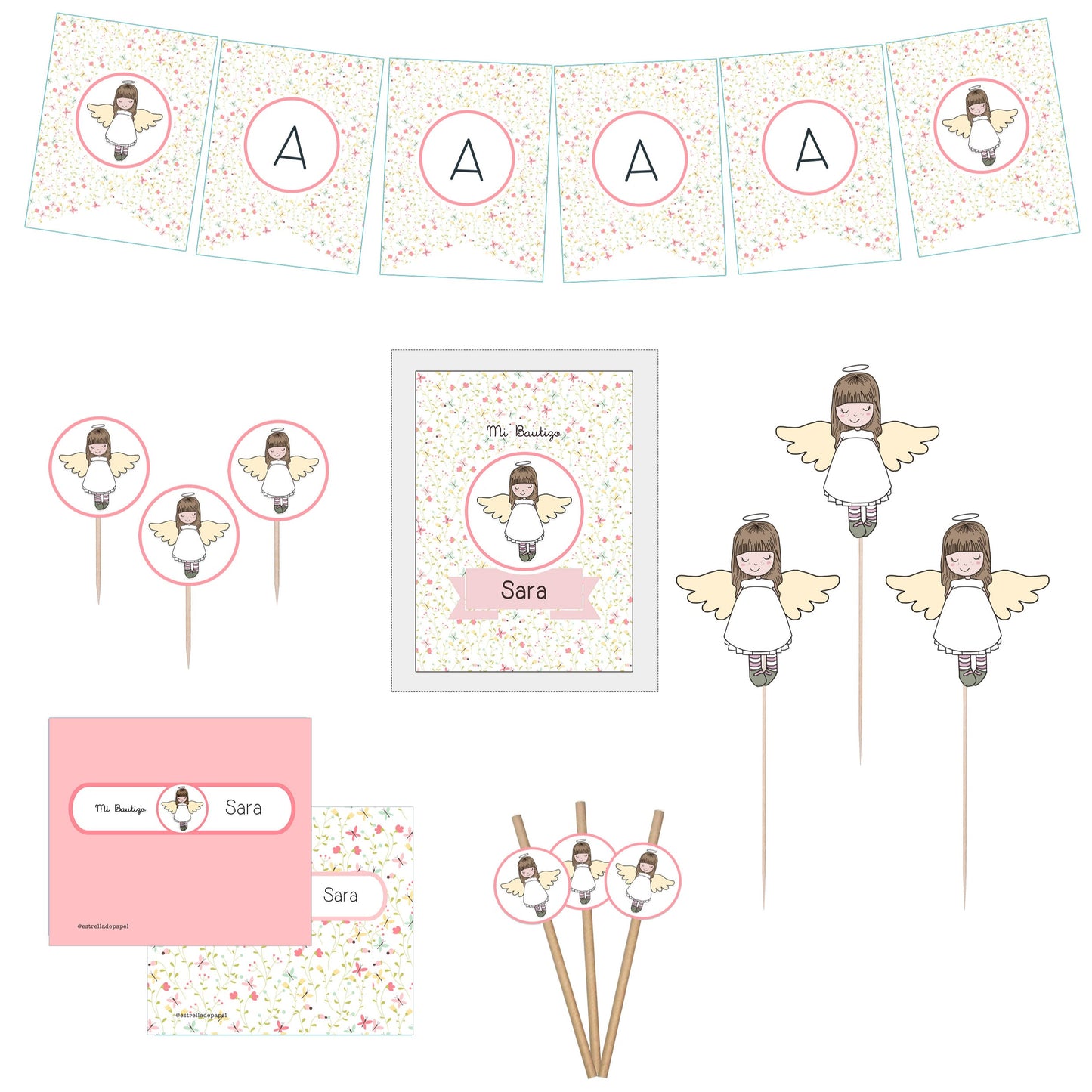 Decoracion bautizo niña: Kit Deco Angelita de la Guarda Amarilla