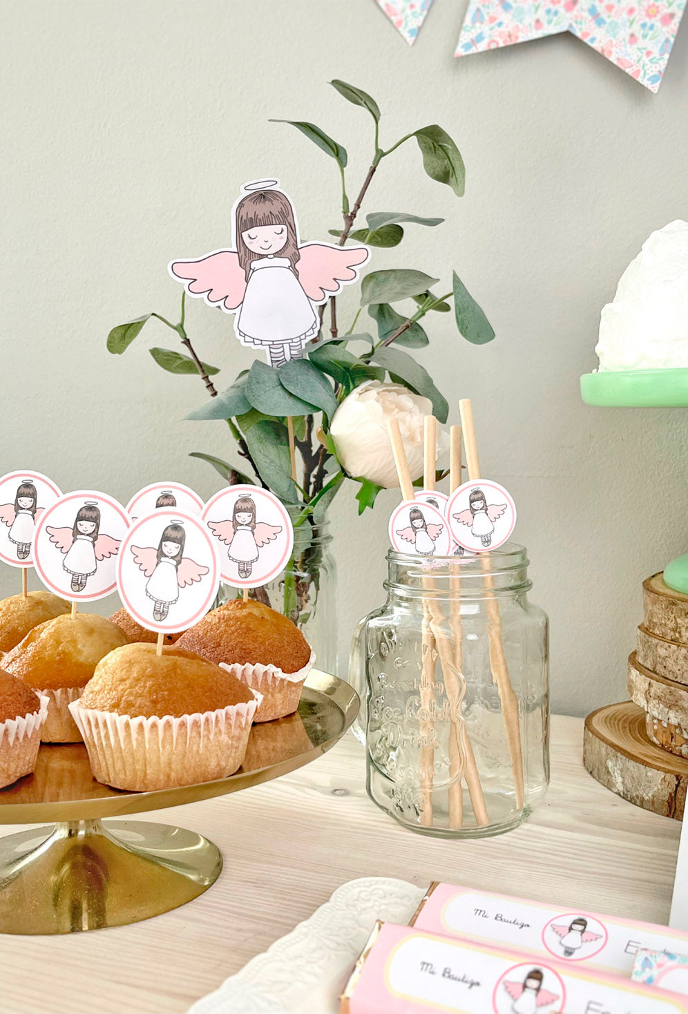 Decoracion bautizo niña: Kit Deco Angelita de la Guarda Rosada