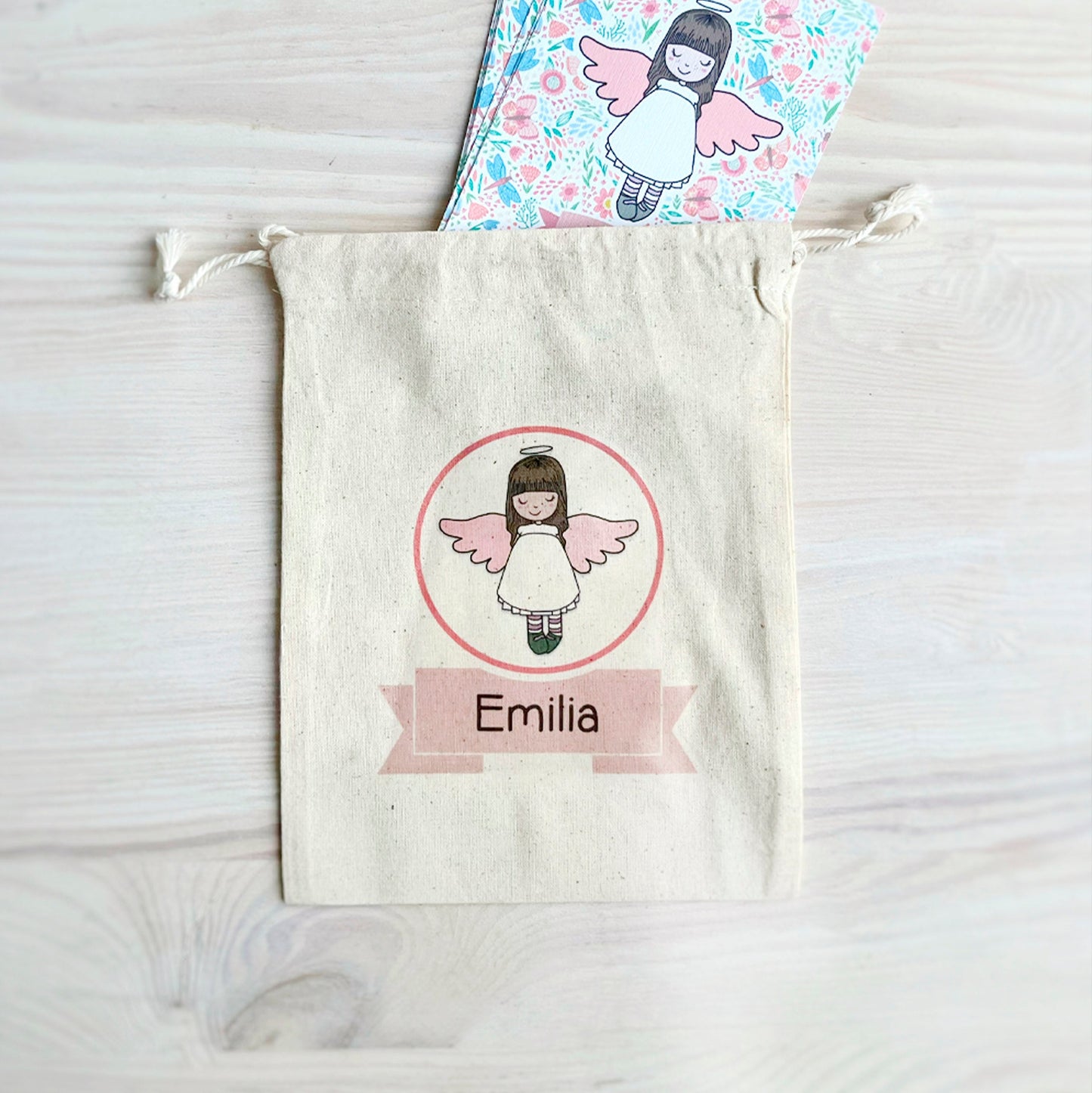 Bolsa para santitos bautizo niña: Angelita de la Guarda rosada