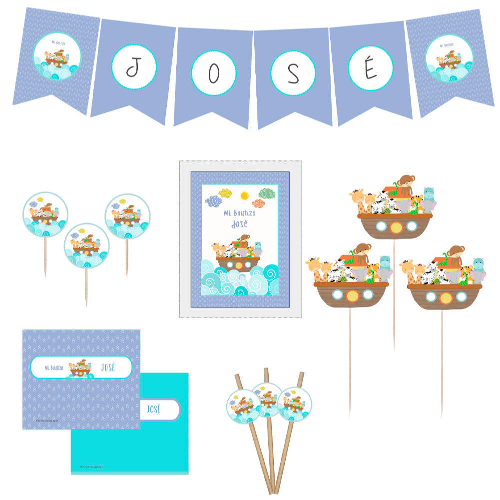 Decoración bautizo niño: Kit Deco Arca de Noé Azul