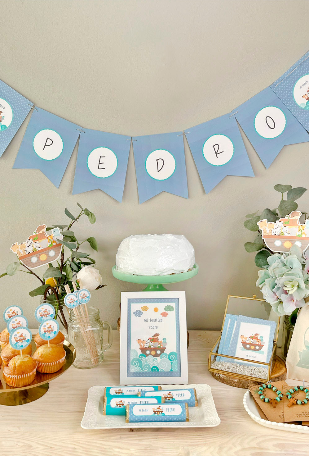 Decoración bautizo niño: Kit Deco Arca de Noé Azul
