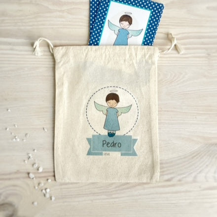 Bolsa para santitos bautizo niño: Ángel de la Guarda Estrellas