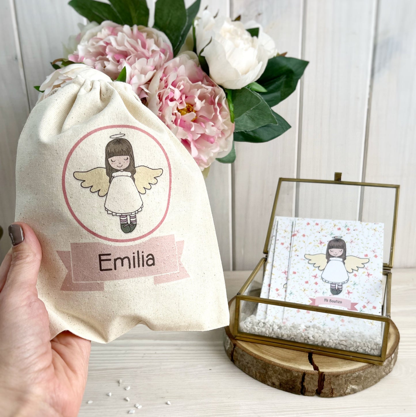 Bolsa para santitos bautizo niña: Angelita de la Guarda amarilla