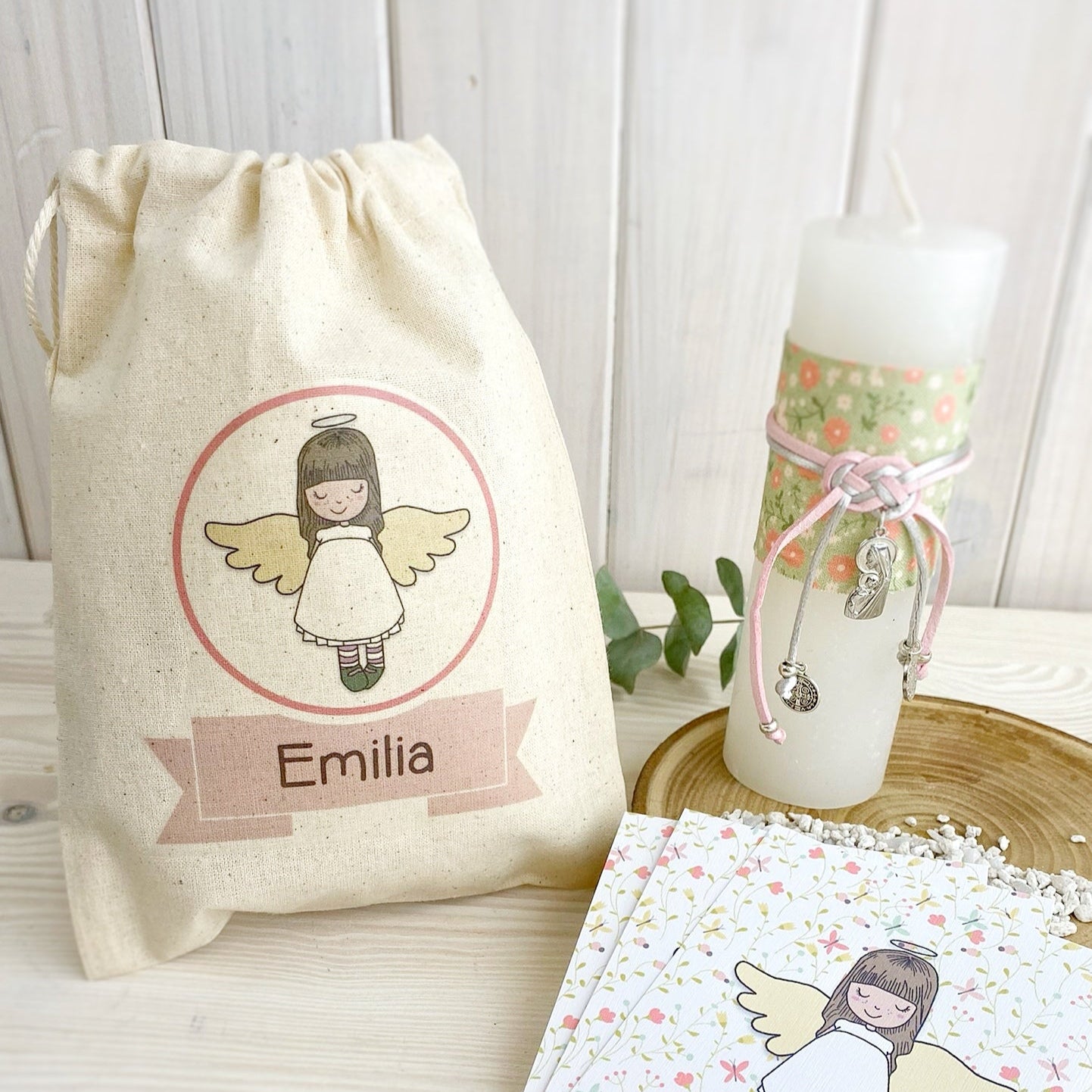 Bolsa para santitos bautizo niña: Angelita de la Guarda amarilla