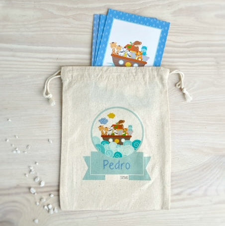Bolsa para santitos bautizo niño: Arca de Noé Azul