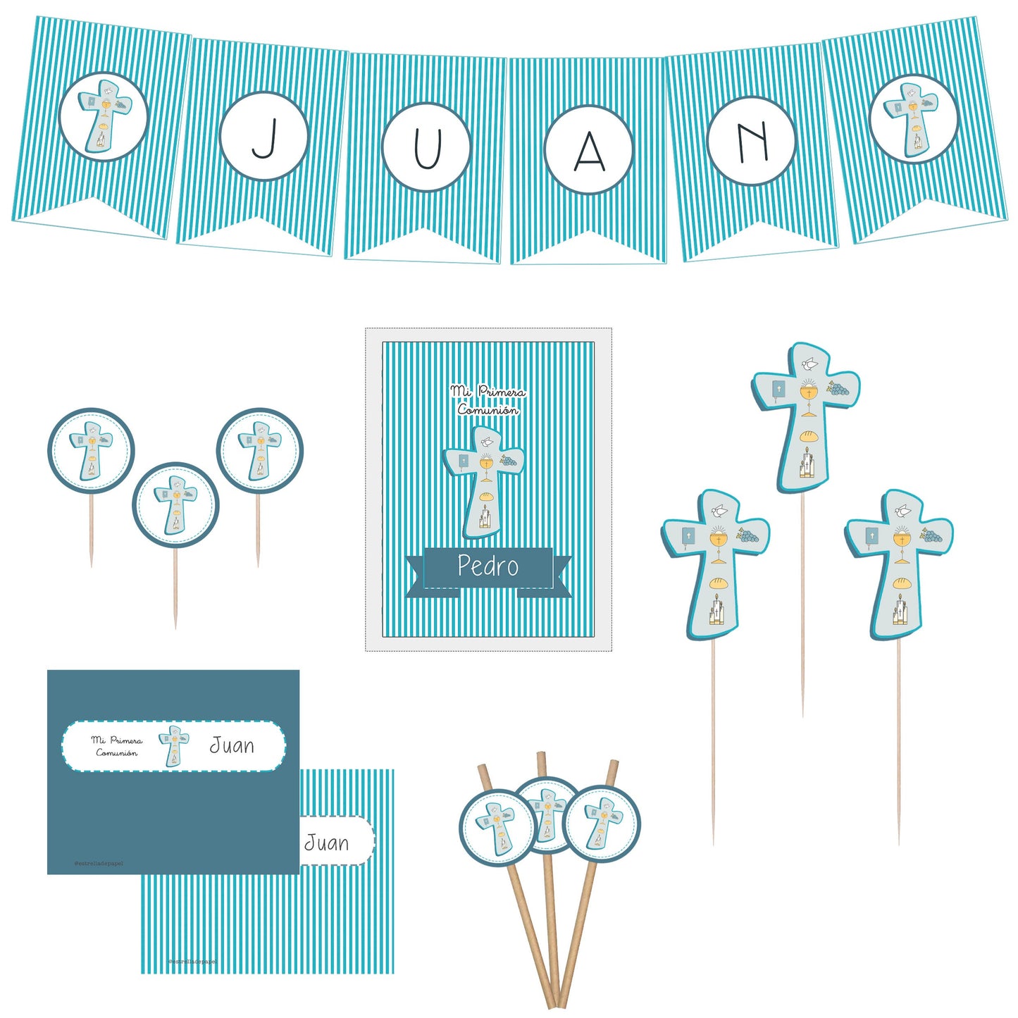 Decoración primera comunión niño: Kit Deco Símbolos Rayas Calispo