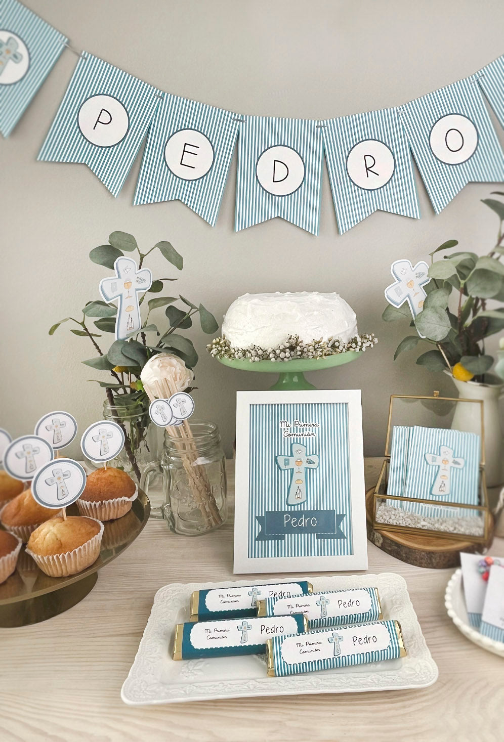 Decoración primera comunión niño: Kit Deco Símbolos Rayas Calispo