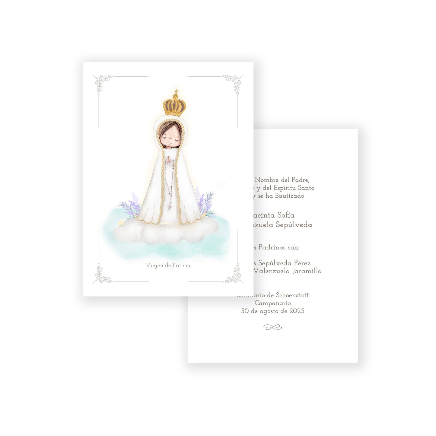 Santito acuarela bautizo niña: Virgen de Fátima