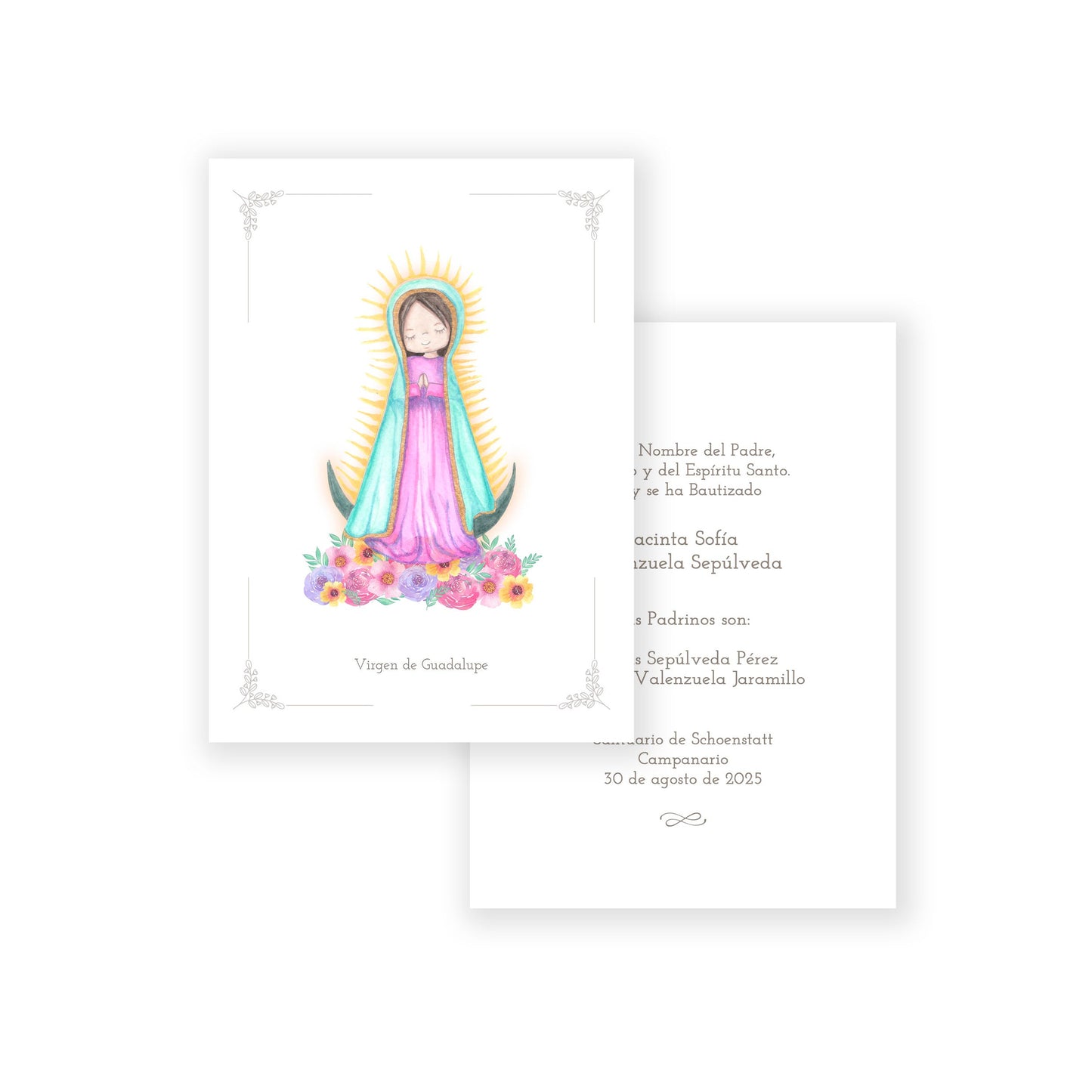 Santito acuarela bautizo niña: Virgen de Guadalupe