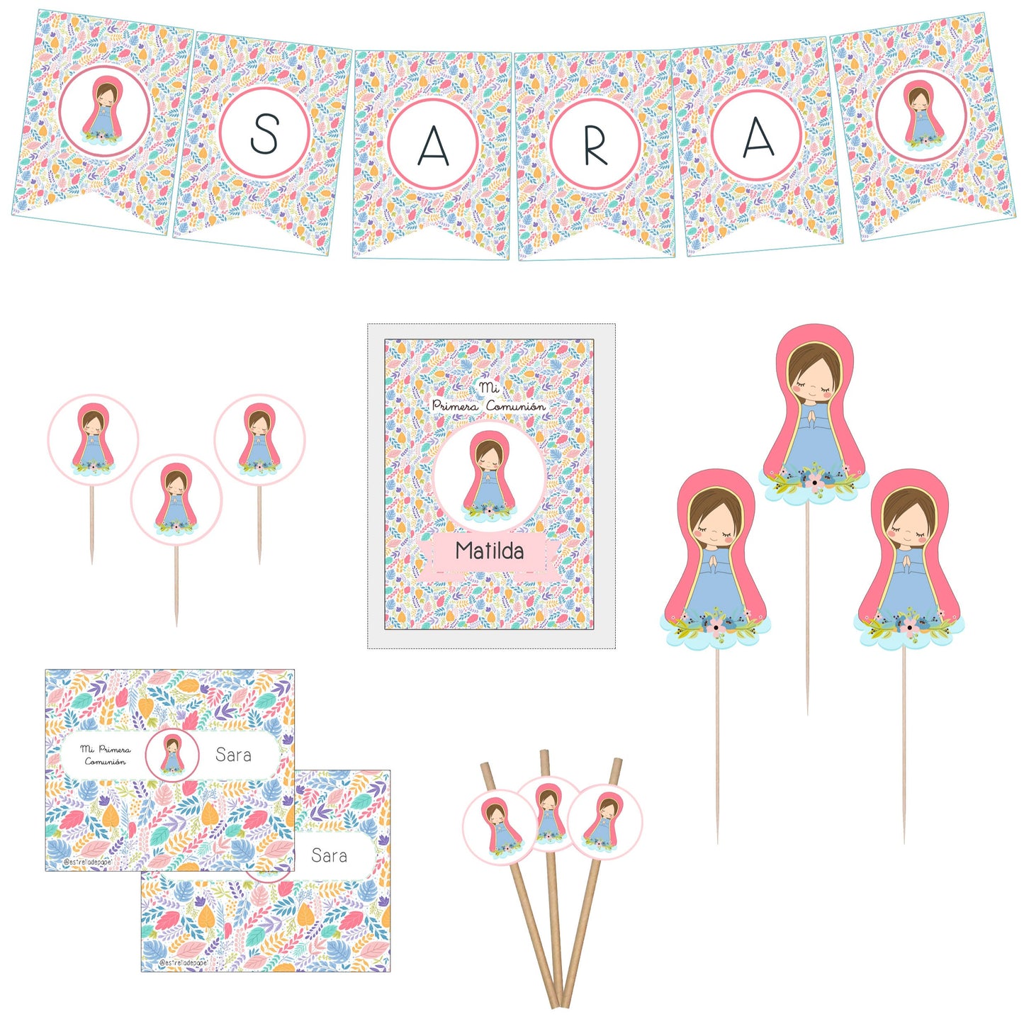 Decoración primera comunión niña: Kit Deco Virgen Lupe Hojas
