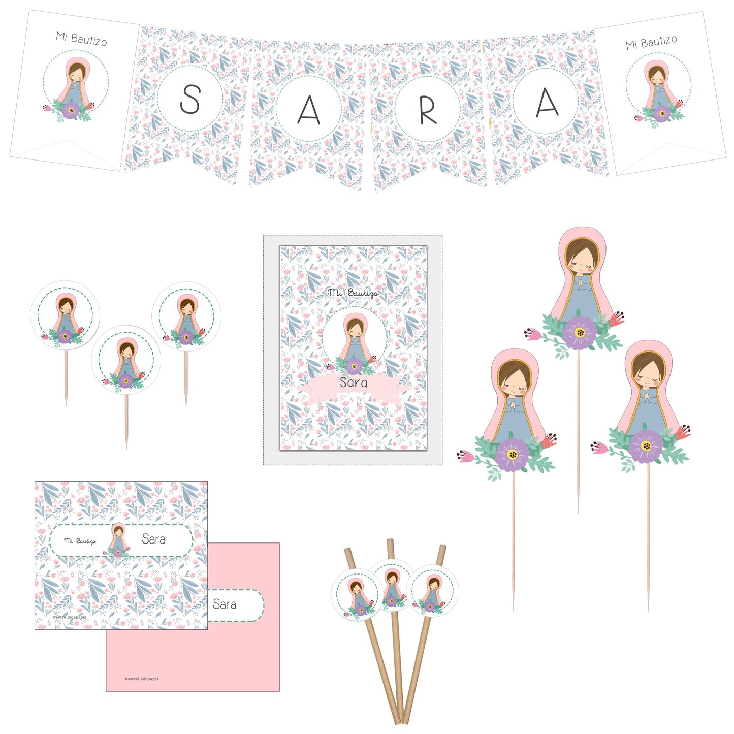 Decoracion bautizo niña: Kit Deco Virgen Lupe Rosada