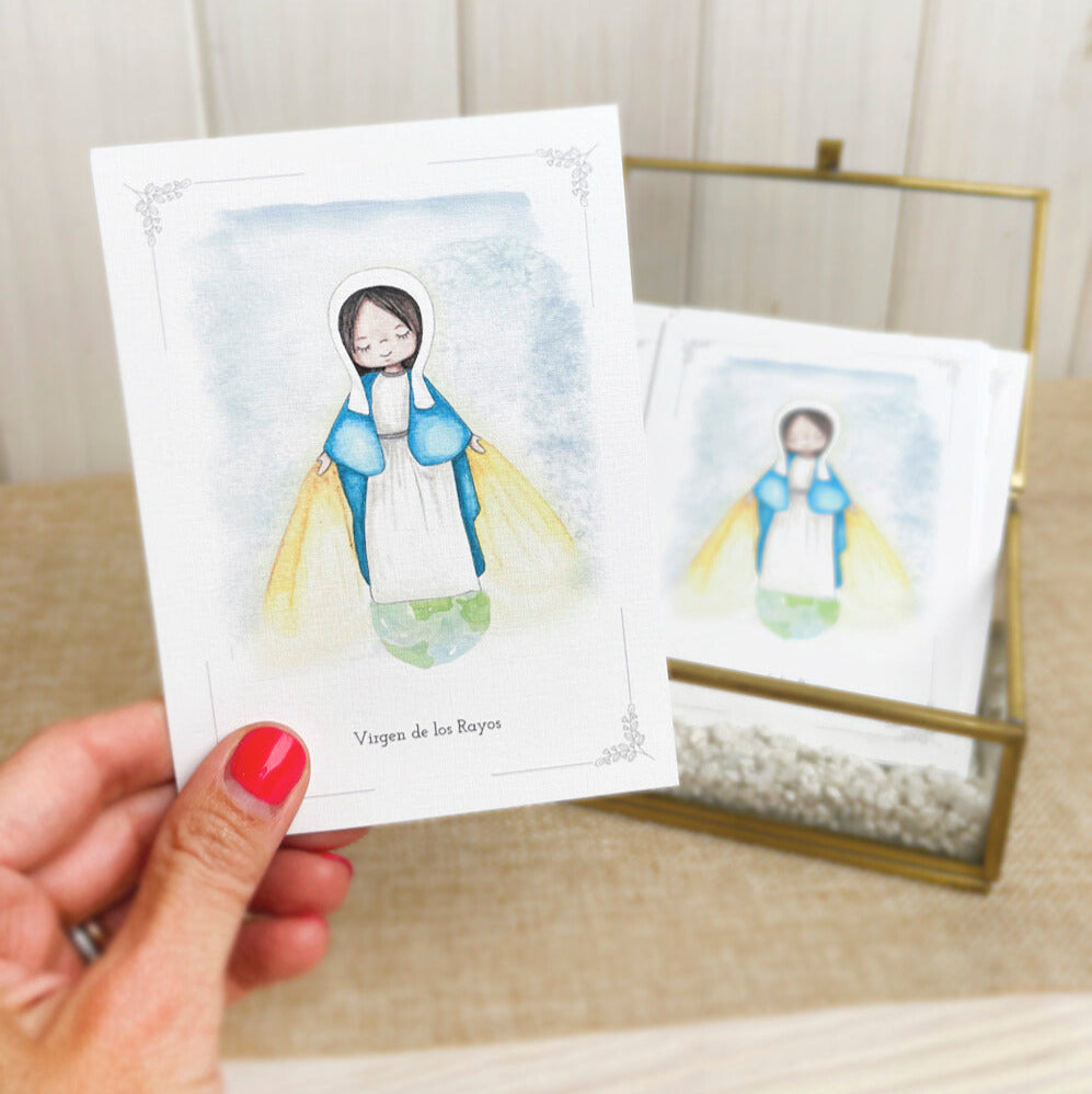 Santito acuarela bautizo niña: Virgen de los Rayos