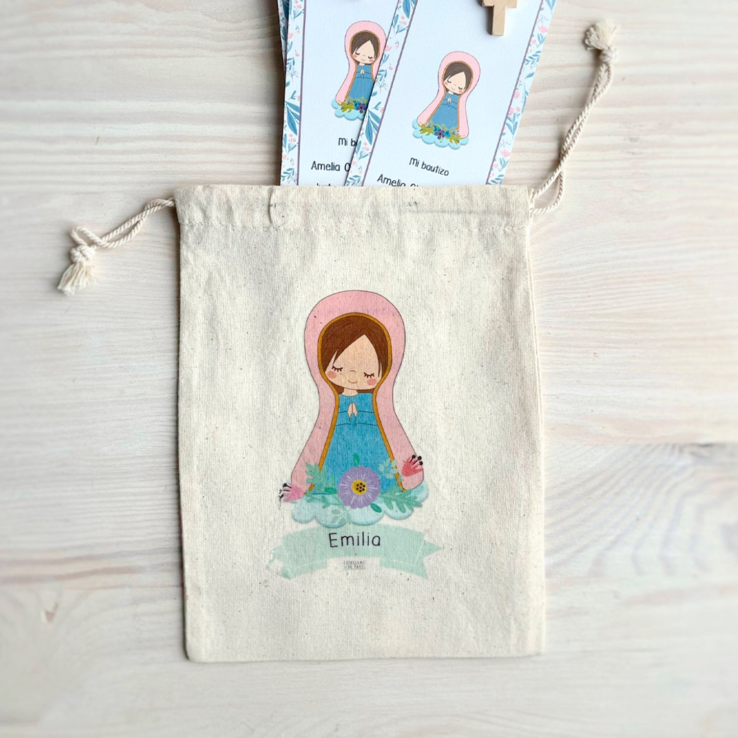 Bolsa para santitos bautizo niña: Virgen Lupe rosada