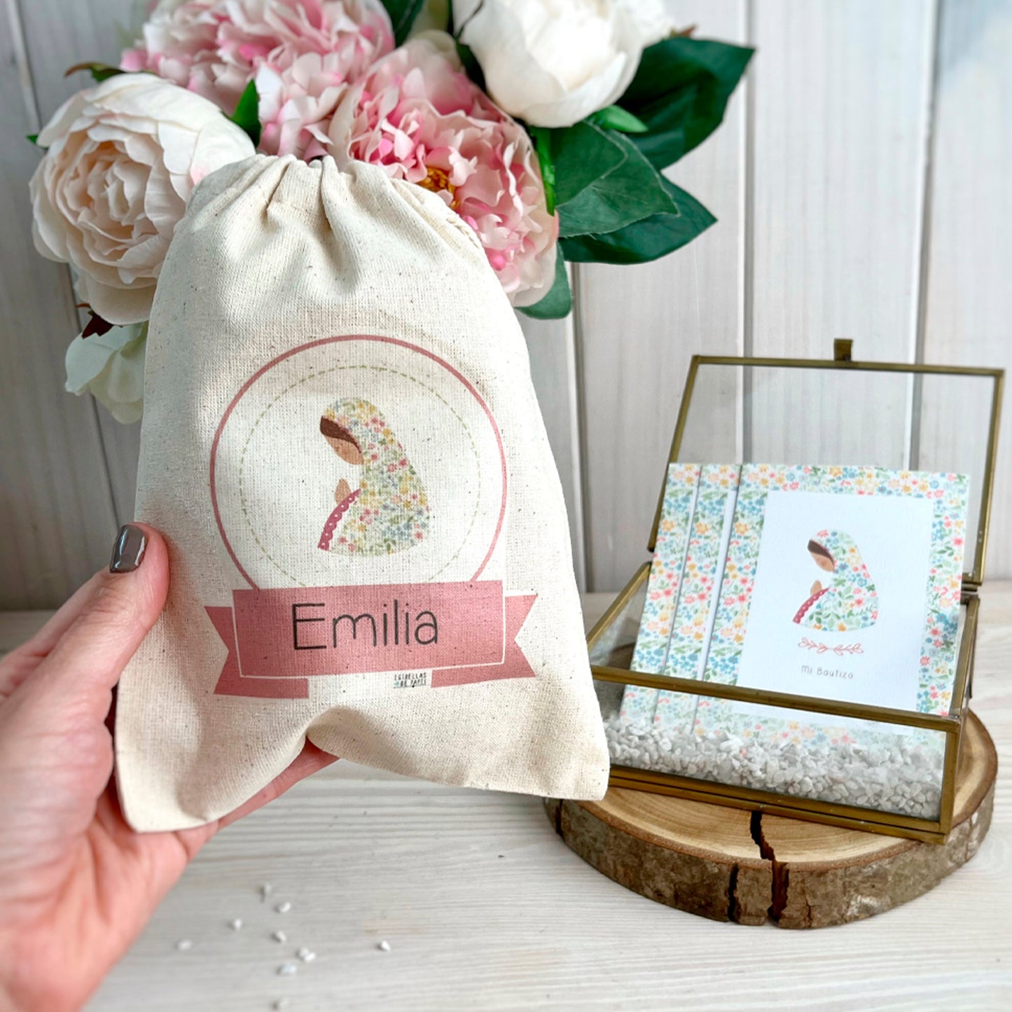 Bolsa para santitos bautizo niña: Virgen Niña Amarilla
