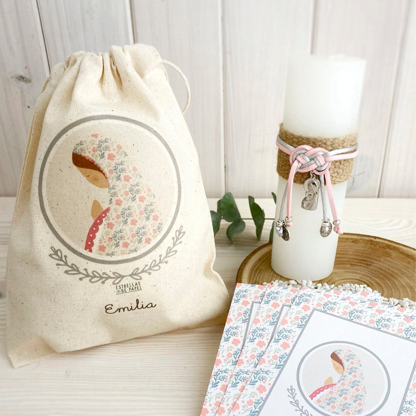 Bolsa para santitos bautizo niña: Virgen Niña Rosada