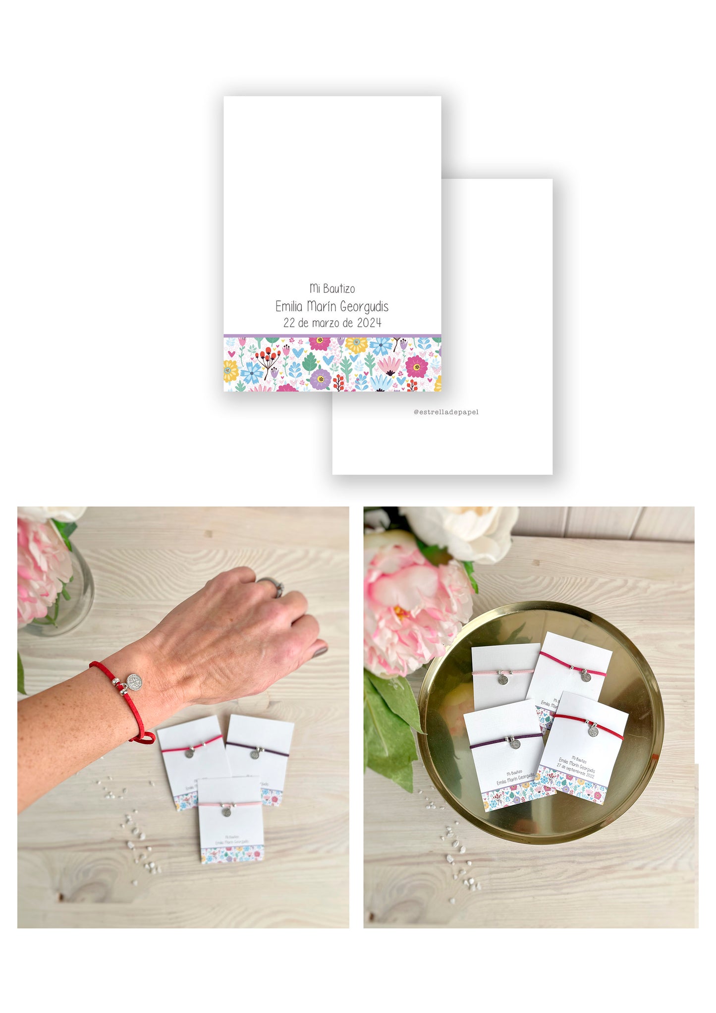 Recuerdo bautizo niña: Pulsera Gamuza Mix