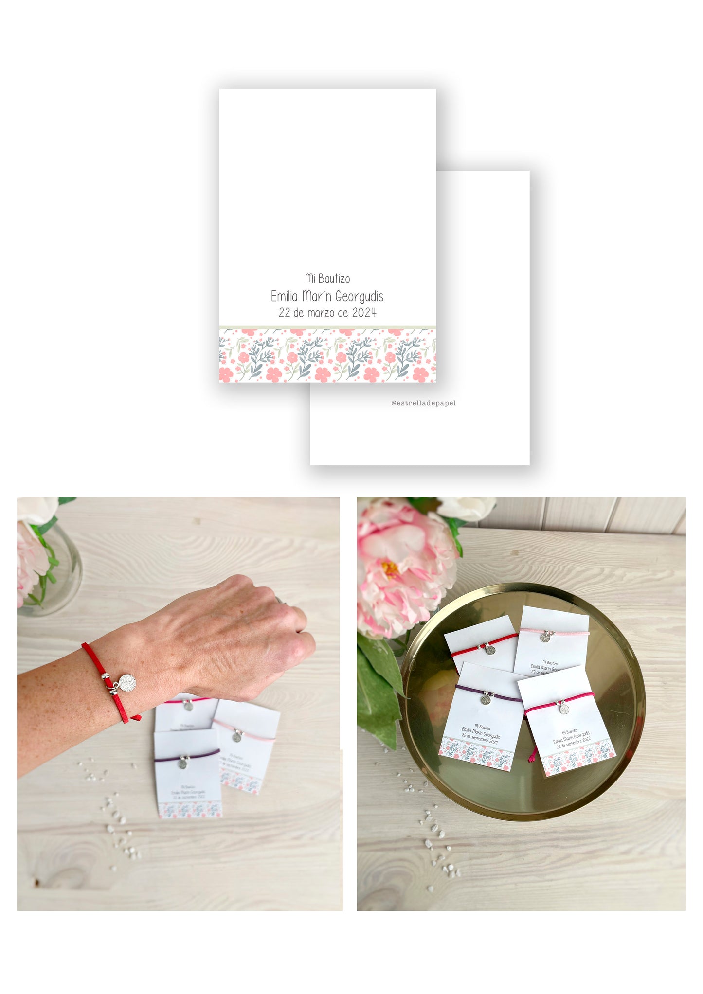 Recuerdo bautizo niña: Pulsera Gamuza Mix