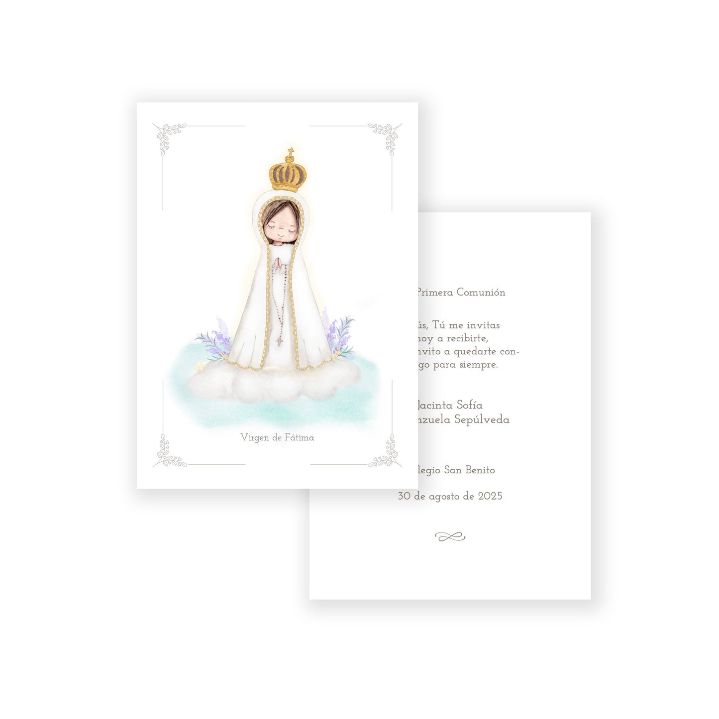 Santito acuarela primera comunión niña: Virgen de Fátima