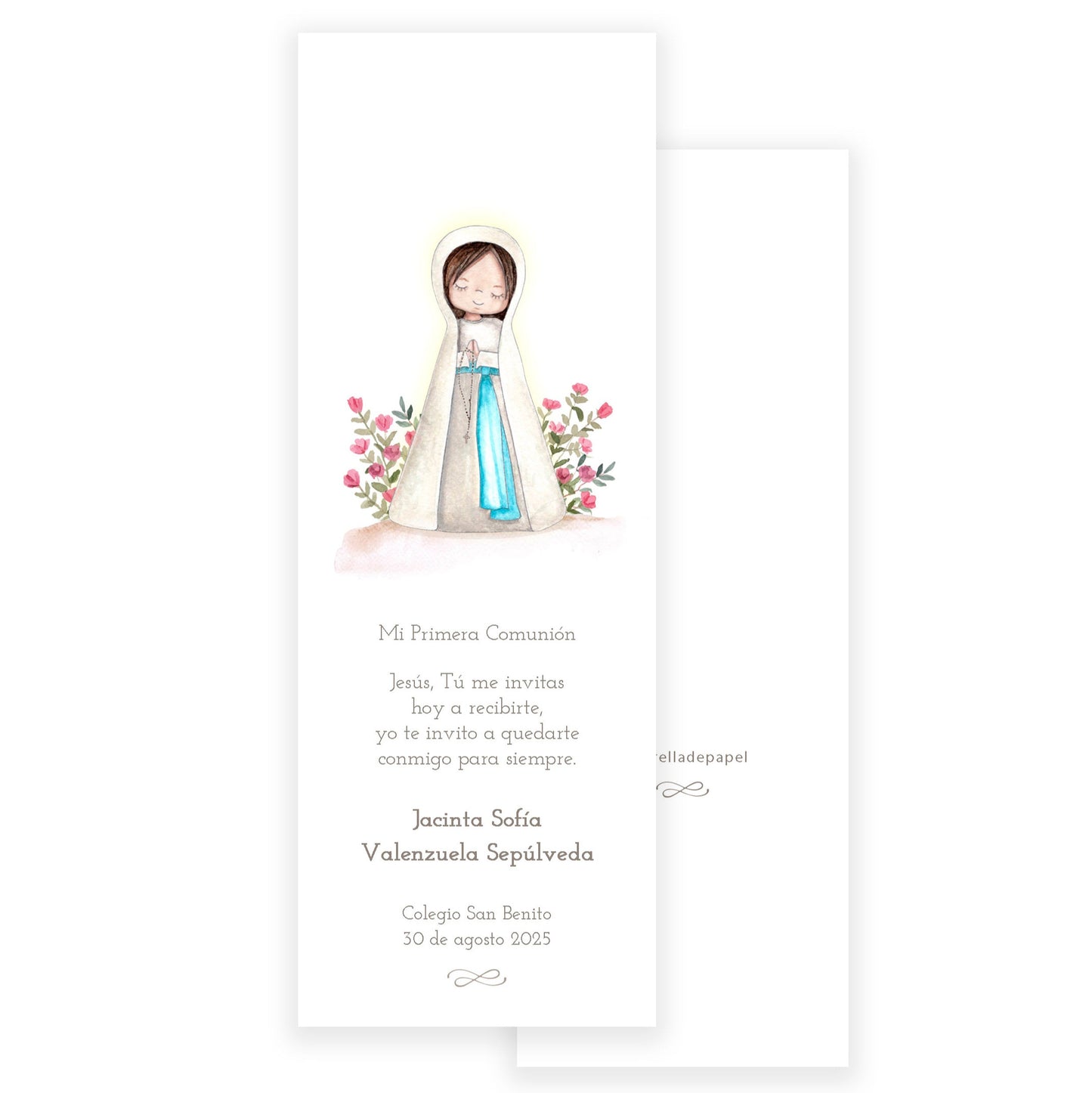 Santito acuarela primera comunión niña: Marcalibro Virgen de Lourdes