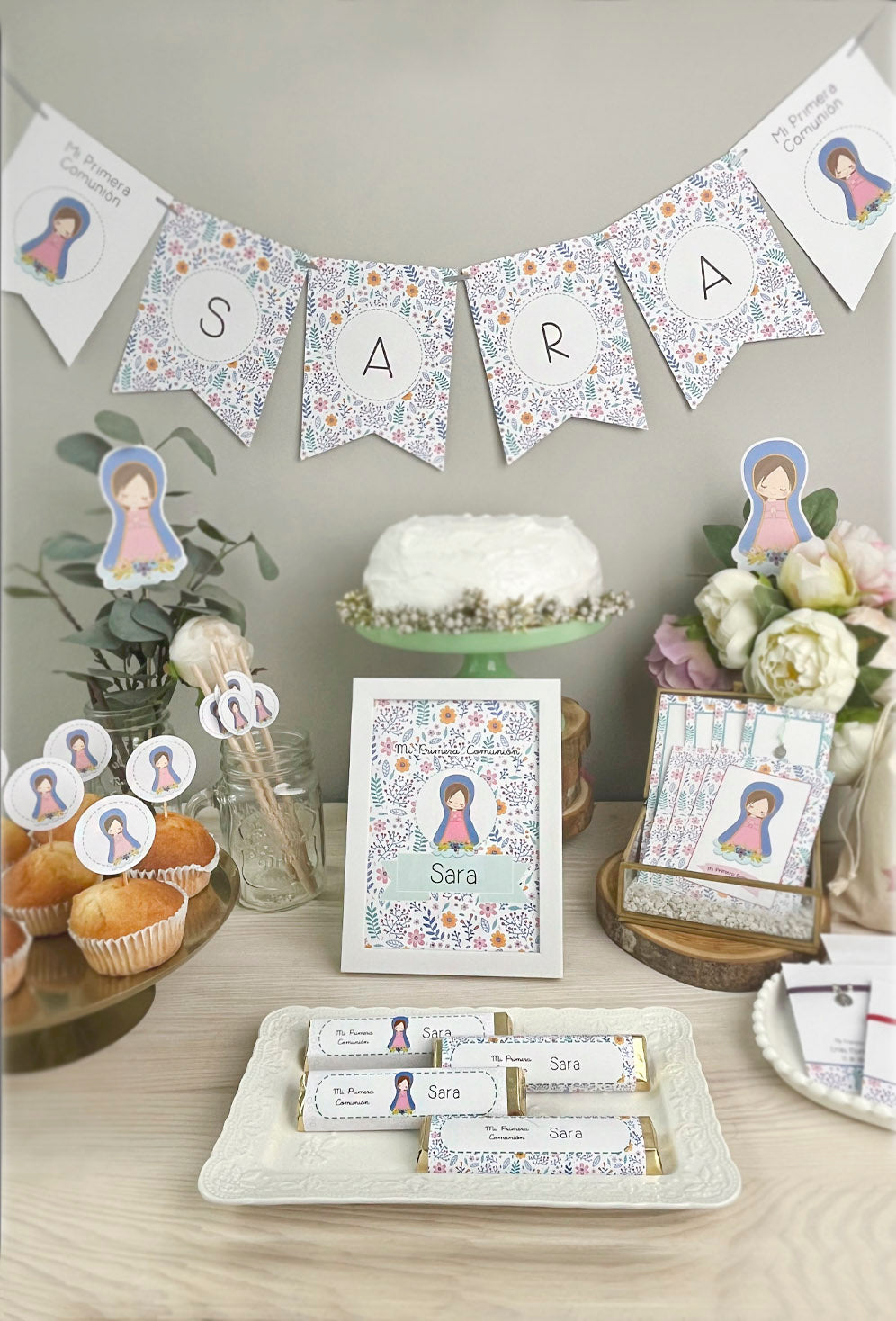 Decoración primera comunión niña: Kit Deco Virgen Lupe Morada
