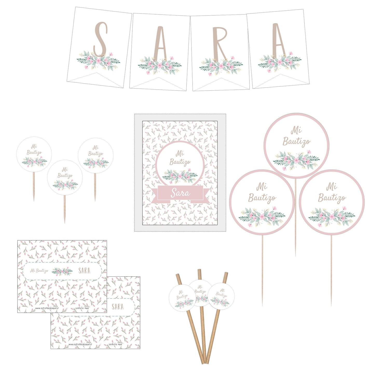 Decoracion bautizo niña: Kit Deco Acuarela Flores