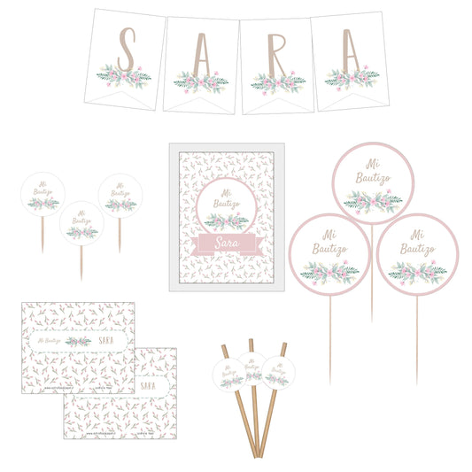 Decoracion bautizo niña: Kit Deco Acuarela Flores