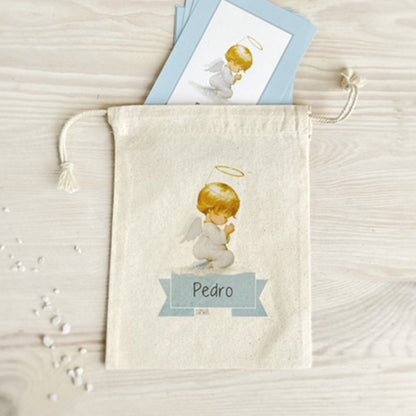Bolsa para santitos bautizo niño: Ángel de la Guarda Celeste