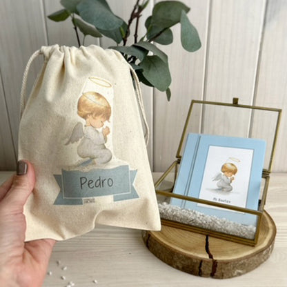 Bolsa para santitos bautizo niño: Ángel de la Guarda Celeste