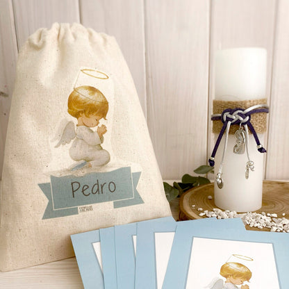 Bolsa para santitos bautizo niño: Ángel de la Guarda Celeste