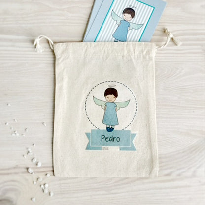 Bolsa para santitos bautizo niño: Ángel de la Guarda Rayas