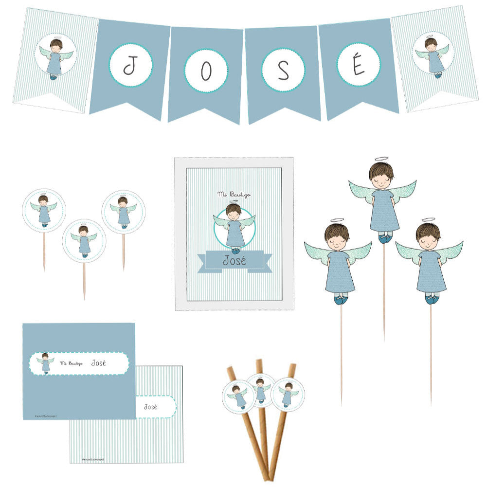 Decoración bautizo niño: Kit Deco Ángel De La Guarda Rayas
