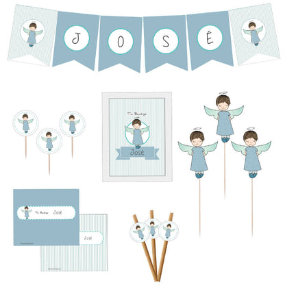 Decoración bautizo niño: Kit Deco Ángel De La Guarda Rayas
