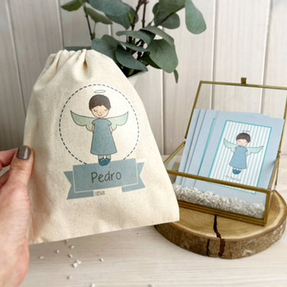 Bolsa para santitos bautizo niño: Ángel de la Guarda Rayas