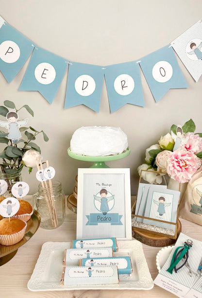 Decoración bautizo niño: Kit Deco Ángel De La Guarda Rayas