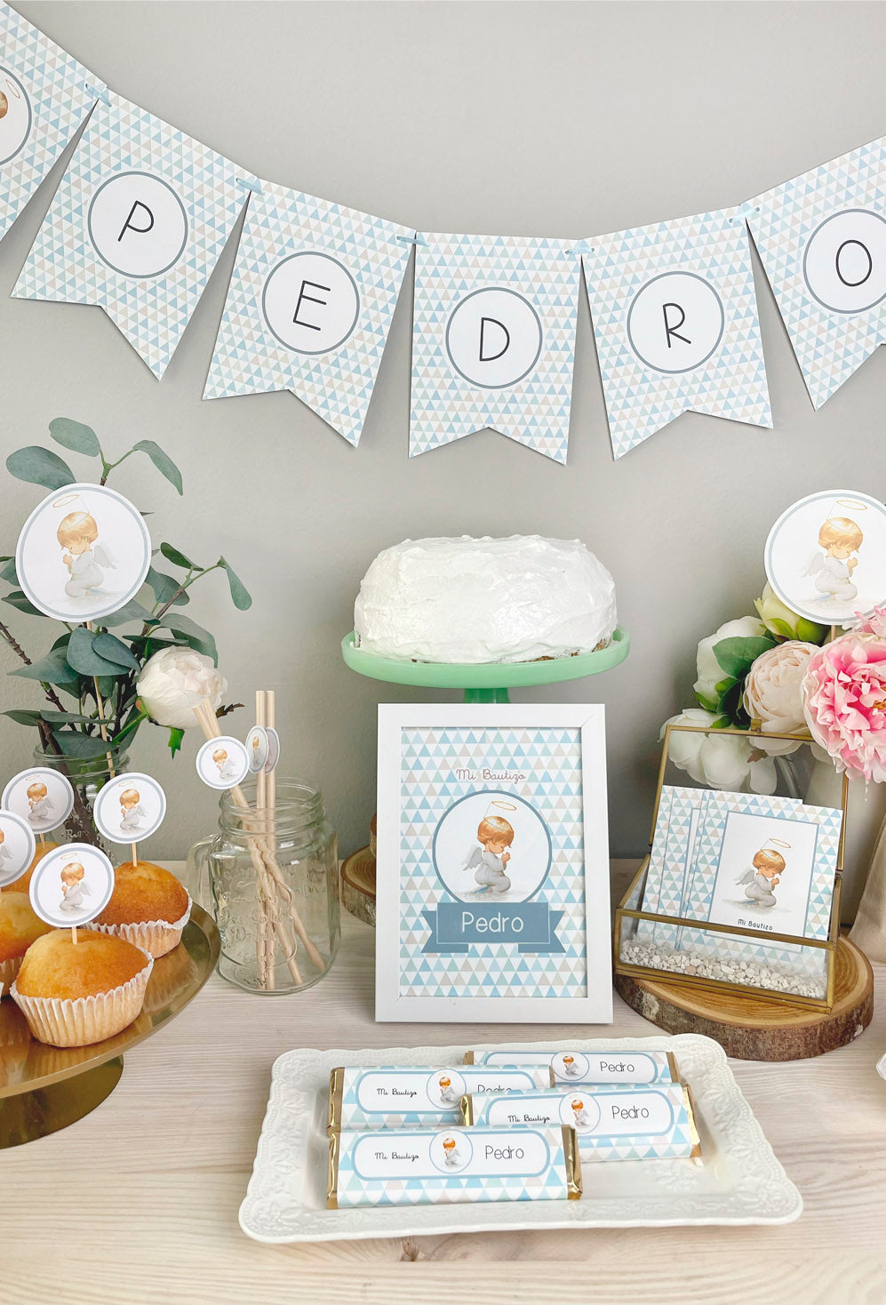 Decoración bautizo niño: Kit Deco Ángel De La Guarda Triángulos