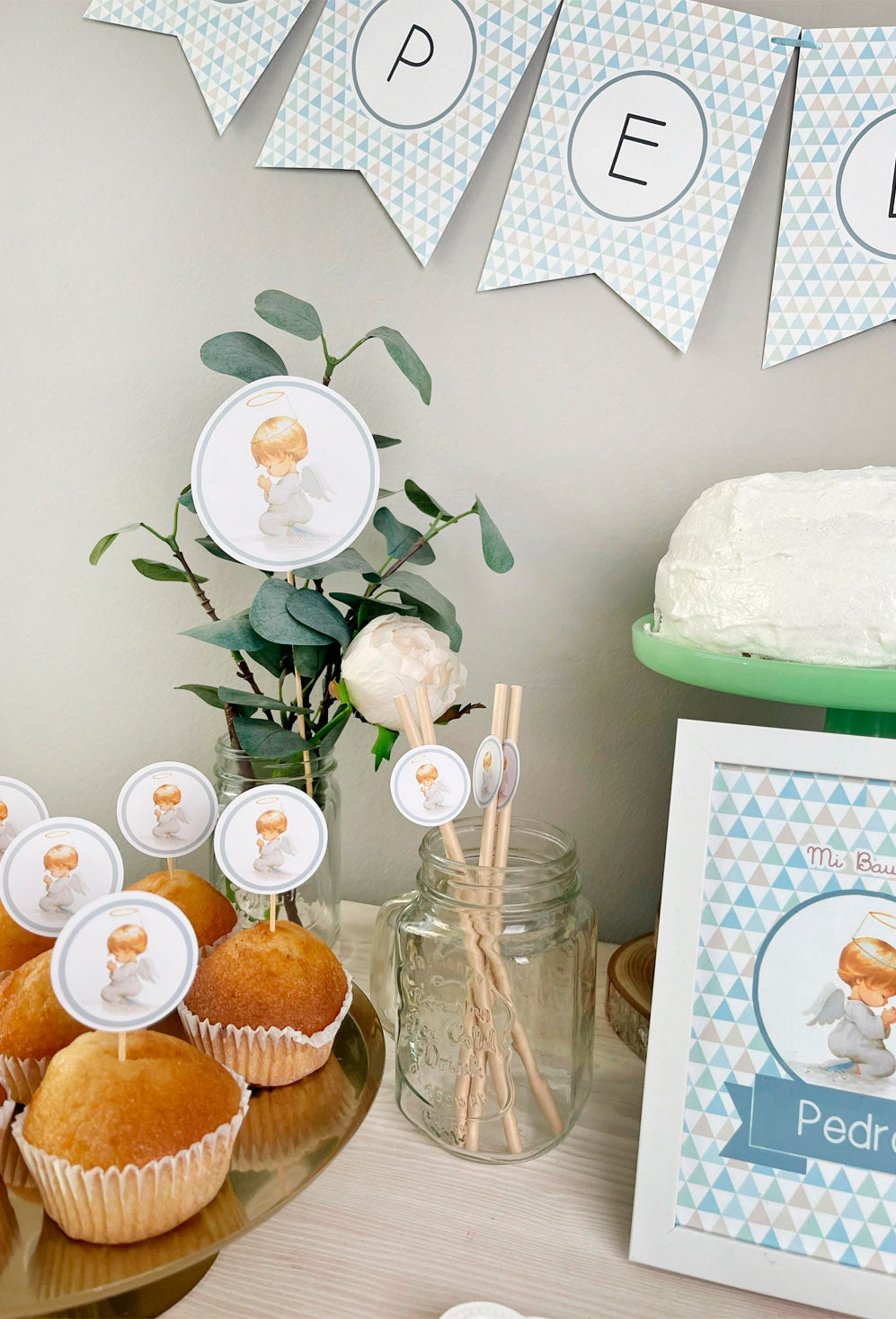 Decoración bautizo niño: Kit Deco Ángel De La Guarda Triángulos