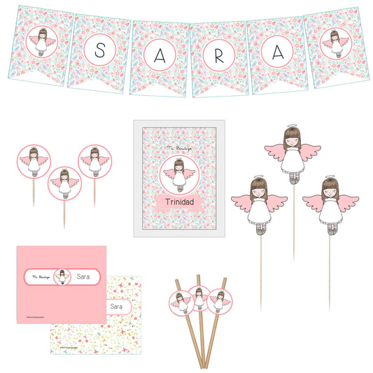 Decoracion bautizo niña: Kit Deco Angelita de la Guarda Rosada