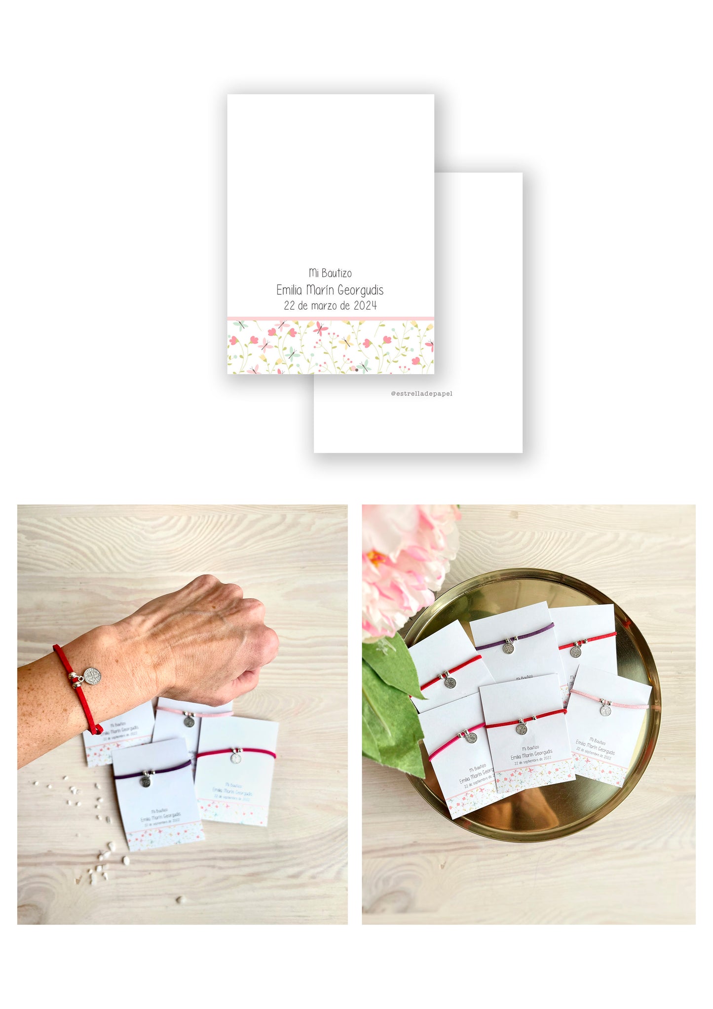 Recuerdo bautizo niña: Pulsera Gamuza Mix
