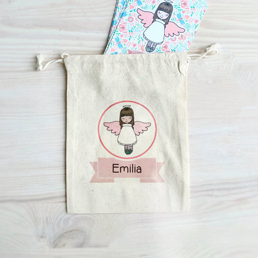 Bolsa para santitos bautizo niña: Angelita de la Guarda rosada