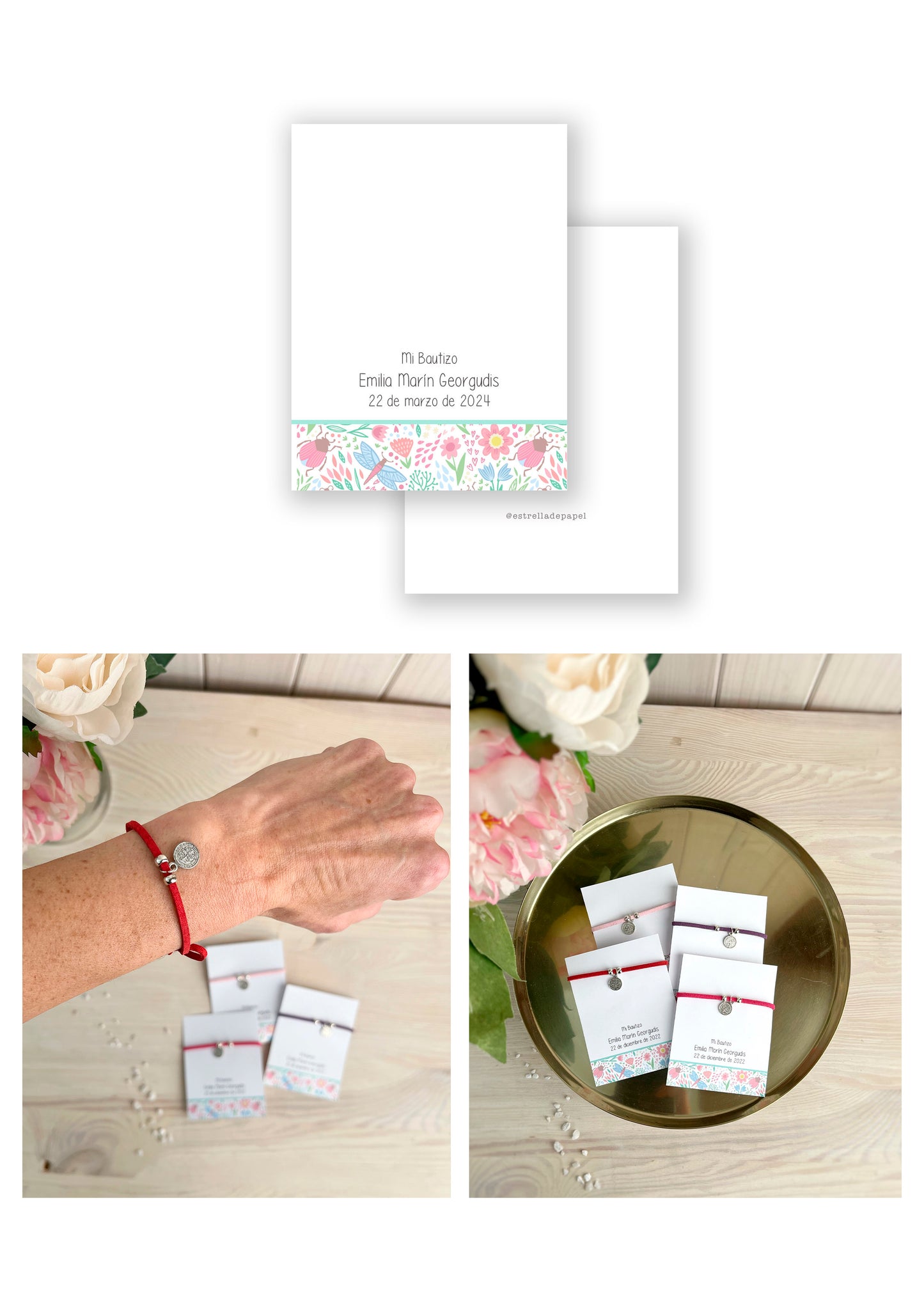 Recuerdo bautizo niña: Pulsera Gamuza Mix