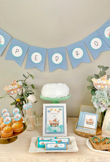Decoración bautizo niño: Kit Deco Arca de Noé Azul