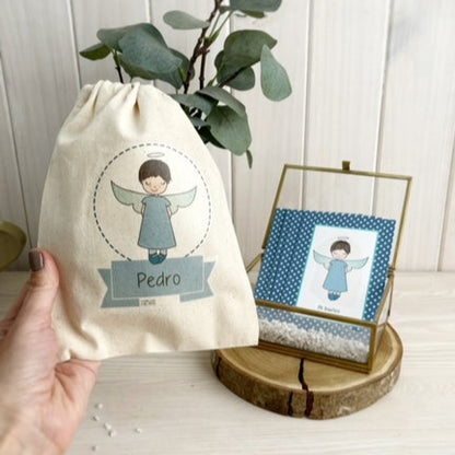 Bolsa para santitos bautizo niño: Ángel de la Guarda Estrellas