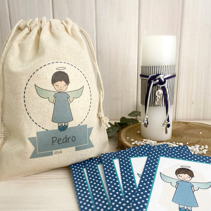 Bolsa para santitos bautizo niño: Ángel de la Guarda Estrellas