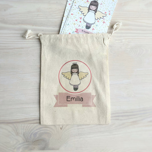 Bolsa para santitos bautizo niña: Angelita de la Guarda amarilla