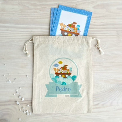 Bolsa para santitos bautizo niño: Arca de Noé Azul