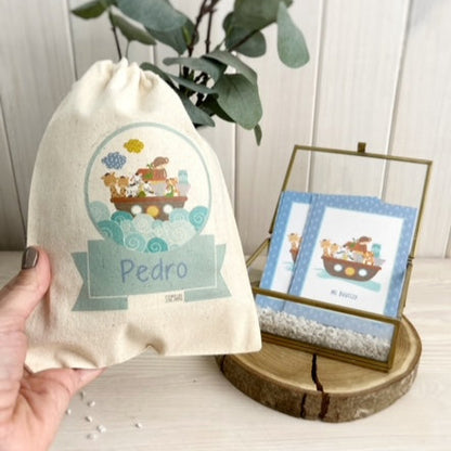 Bolsa para santitos bautizo niño: Arca de Noé Azul